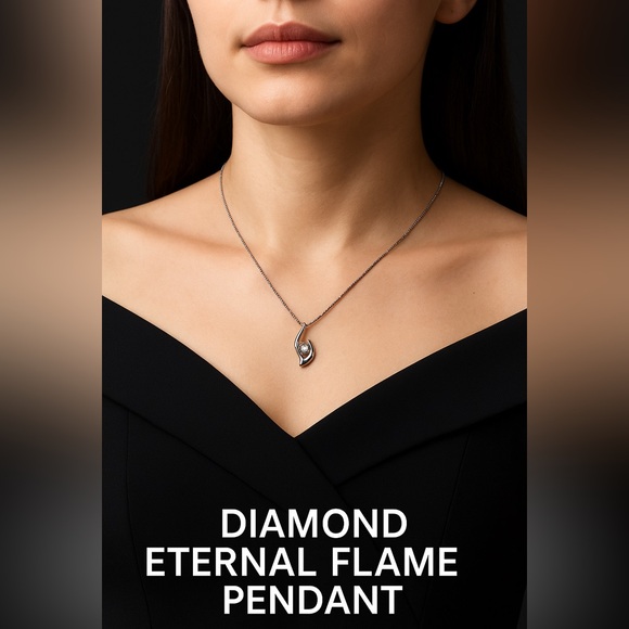 NIB Eternal Flame Diamond Pendant on 18” Chain Sterling Silver